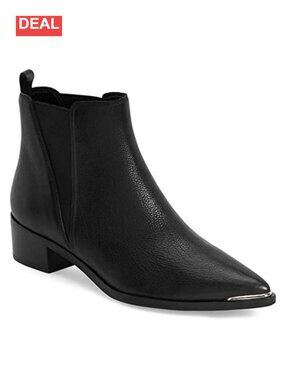 Womens Faux Leather Chelsea Ankle Boots Pointed Toe Slip On Chunky Heel Winter